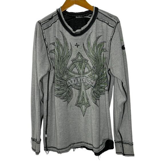 Affliction raw hem reversible shirt Mens 2XL Gray - Picture 3 of 14